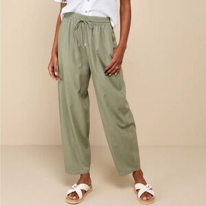 Olive green barrel leg drawstring Pants NWT